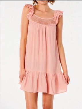 Rip Curl Peach Coral Ava Beach Coverup Dress Crochet Top